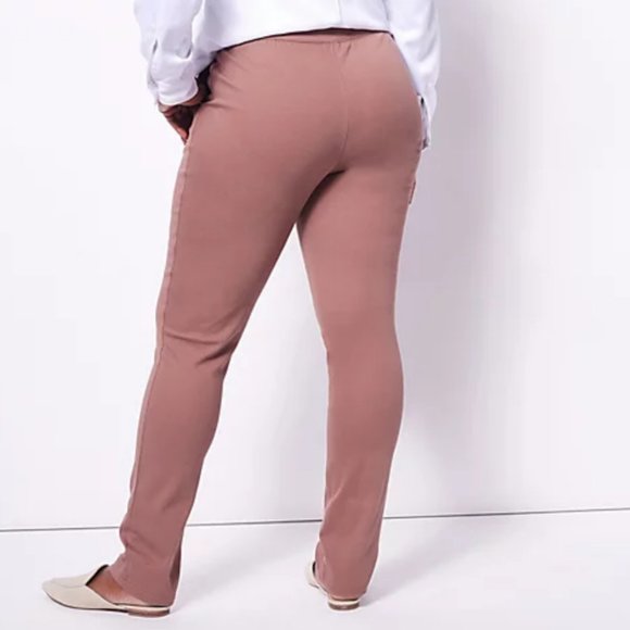 Denim & Co Knit Easy Flex Twill Slim-Straight Pull-On Pants - Picture 2 of 3